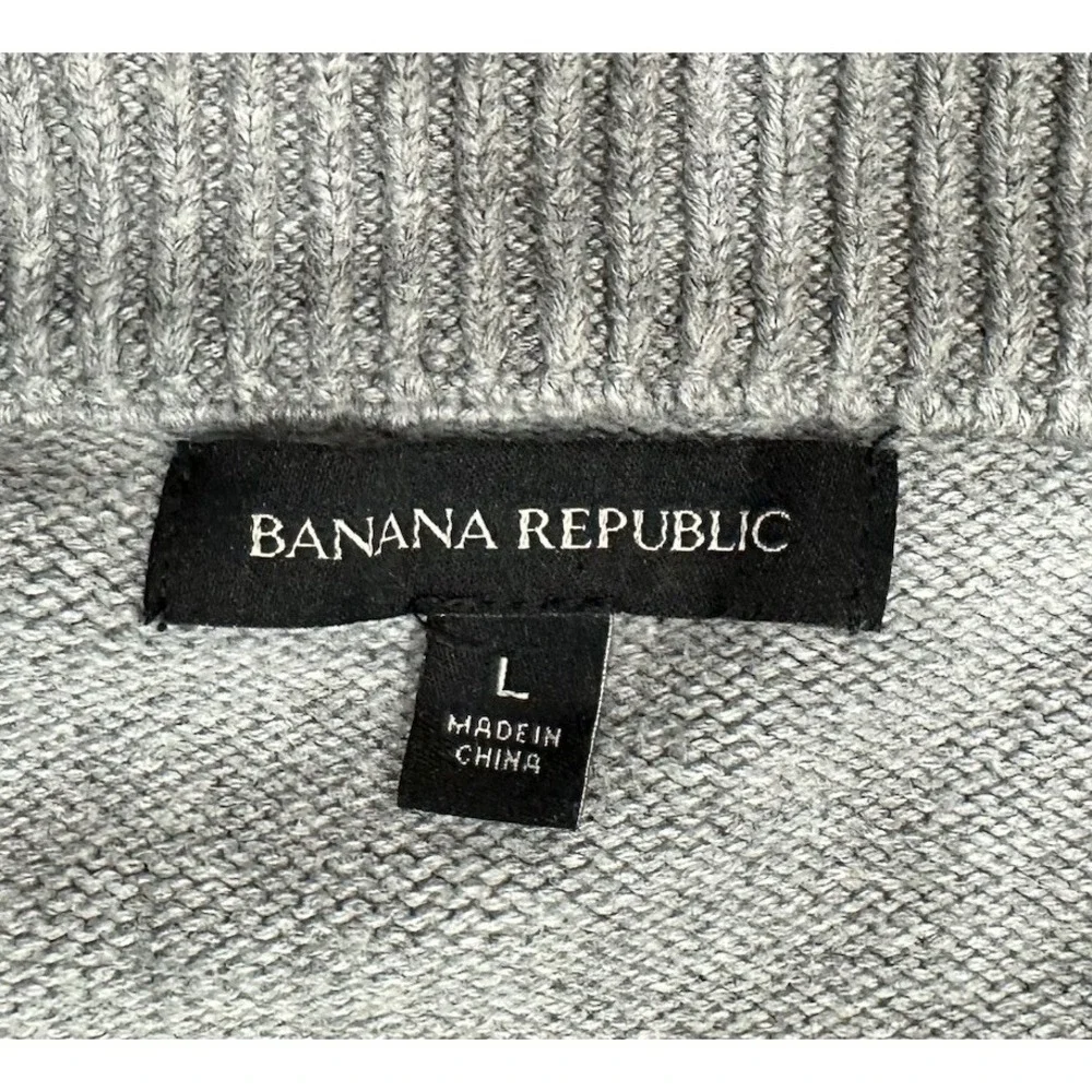 Banana Republic Sweater Mens Large Gray Cardigan Collared Heavy Full Zip Sweater